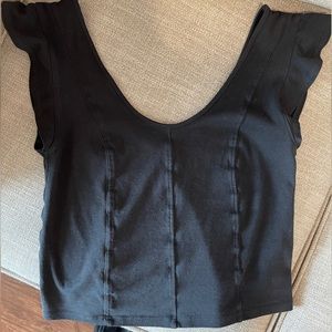 Free People Black Flutter Sleeve Crop Top